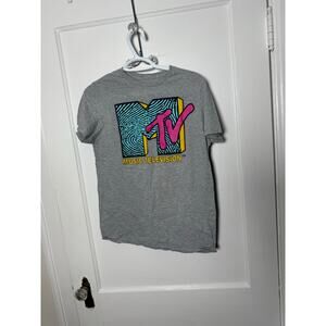 MTV Gray Colorful Graphic Short Sleeve Soft Knit T-shirt Size Small